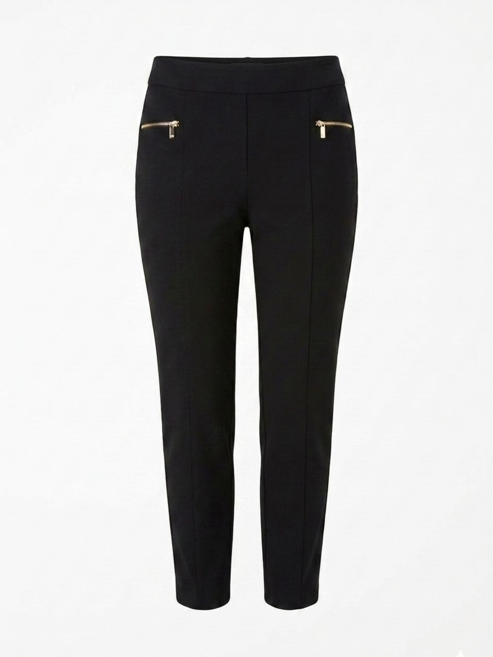PLUS - T Tahari Woman Black Ponte Pull-On Pants Gold Zipper Accents